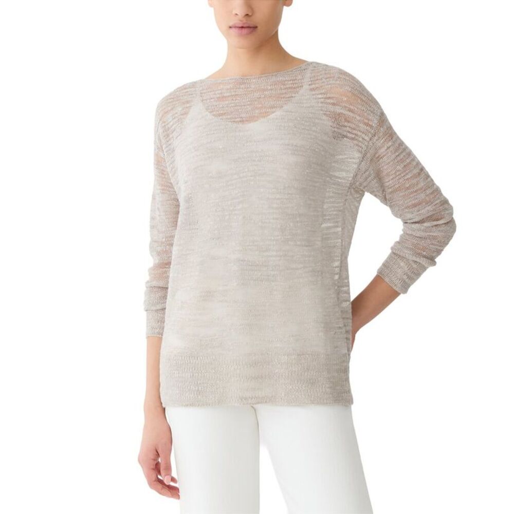 Lafayette 148 New York Womens Linen-Blend Sweater, Grey